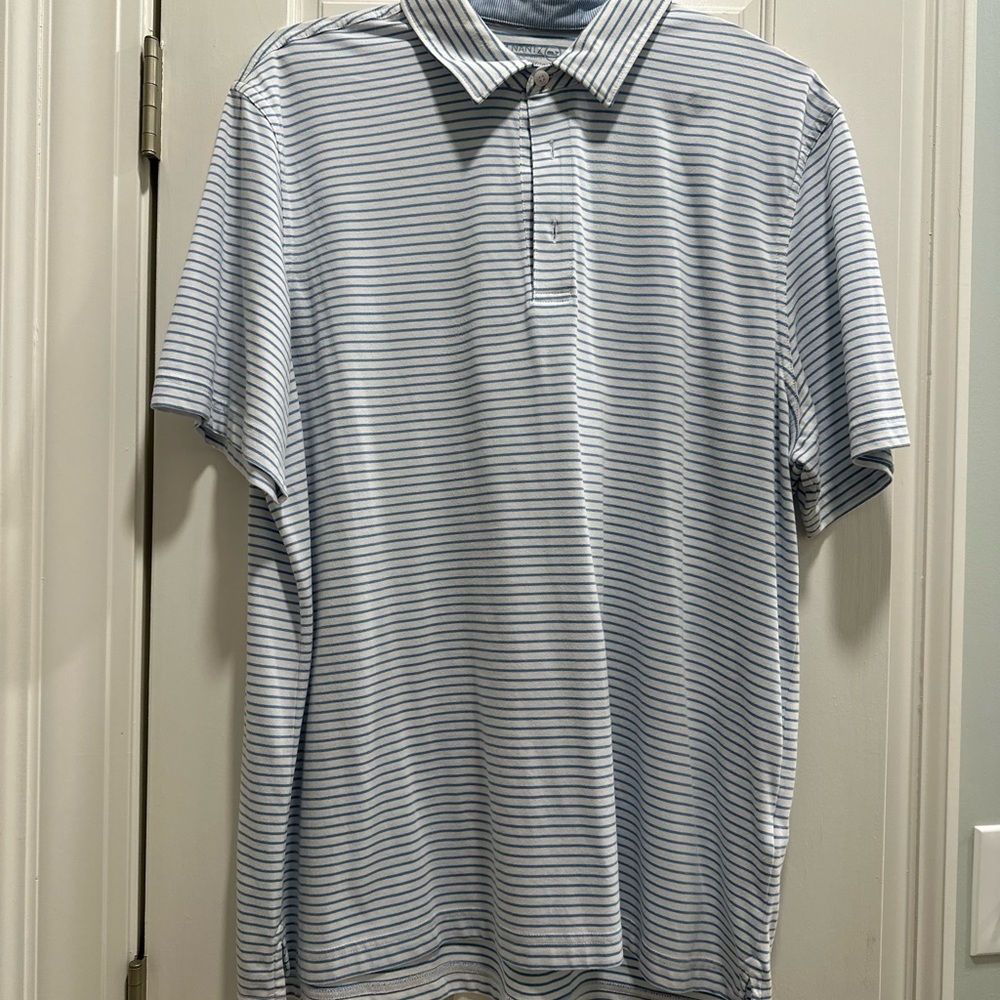 Jim Nantz by Vineyard Vines Blue and White Polo Shirt Classic Stripes